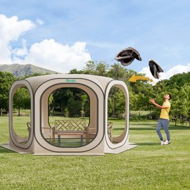 Werph Pop Up Screen Tent Canopy, Portable Screen Canopy with Mosquito Net, Outdoor Screen Room Tent 12 x12 FT with Carry Bag for Lawn & Garden, Parties，Beige