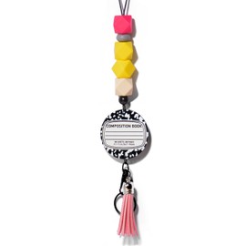Lantintop Teacher Lanyard Silicone beads Breakaway Lanyard ID Badge holder Thanks Giving Day Charm Teacher Lanyard Gift(Black Marks), Medium