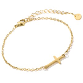 KUTUBORYU Gold Cross Bracelet for Women, Stylish and Trendy Gold Charm Bracelet with Cross Pendant, Elegant and Delicate Cross Charm Bracelet, Modern Gold Charm Bracelet for Women