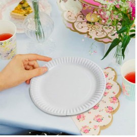 PRISTINE ENTERPRISE Paper Plates Pack of 100 Large 23cm 9 Inch, 100% Natural and Recyclable Ideal for Birthday, BBQs, Picnics, Parties Suitable for Hot & Cold Food Sturdy White Paper Plates.
