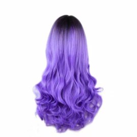 Unbranded Purple 26" Synthetic Hair Full Wigs Natural Long Wavy Wig Heat Resistant