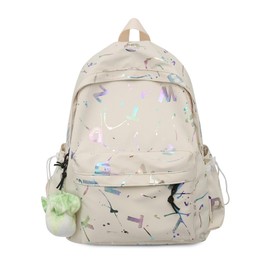 FANDARE Casual Backpack High Middle School Daypack School Bags Backpack Womens Daily Travel Laptop Bag Travel Backpack for Women Men Waterproof Laptop Backpack with Pendant White