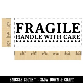 Fragile Handle with Care Dotted Line Label Box Self-Inking Rubber Stamp Ink Stamper for Business Office - 1-1/2 Inch Small - Black Ink