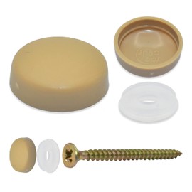 Snap-On Two Piece Dome Screw Cover Caps - Pack of 50 Large Matt Caps & Bases : Beige