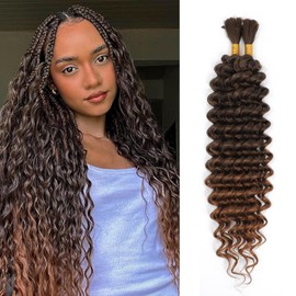 Boho Hair for Braiding Mix Synthetic Human Braiding Hair, 20 Inch Deep Wave Bundles Boho Braids, 2 Bundles Packs Bulk Curly Bohemian Hair Extensions (T4/30, 20 Inch)