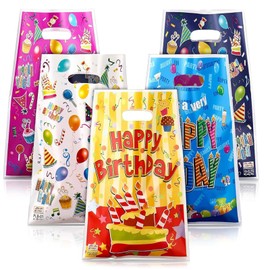 50 PSC Kids Birthday Party Bags, Plastic Gift Bags, Size 9.8" × 6.4'', 5 Colours, Girls & Boys Birthday Colorful Gift Bag, Colorful Candy Bags, Perfect for Kids Party