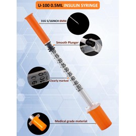 100 Pack 0.5ml Disposable Syringe, 31G 0.5cc 5/16 Inch (8mm) Lab Supplies Syringes, Individually Wrapped