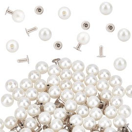 GORGECRAFT 1 Box 100 Set 6 mm Bead Rivets White Round Plastic Bead Buttons Rivets with Pins Kit for Clothing Hat Bags Shoe Embellishments Knitting Sewing Craft Jewellery Making Accessories