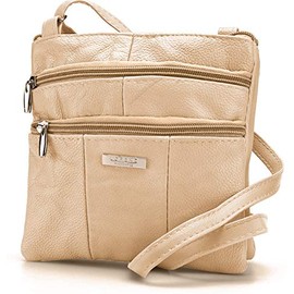 Lorenz Ladies Small Genuine Soft Leather Cross Body / Shoulder Bag (1) # 1941 - Beige
