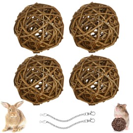 4 x Chew Balls, Small Animals Chew Toy, Rabbit Toy, Natural Willow Ball Toy for Small Animals, Rabbit Chew Toy, Rabbit Accessories, Dental Care Toy, Grass Toy for Rabbits Hamsters