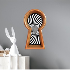 Hypnotic Spiral Keyhole Wall Decal – Trippy Optical Illusion Removable & Repositionable Wall Art Sticker for Bedrooms, Offices & Game Rooms, Easy Peel & Stick (Gold, 48" Tall x 27" Wide)