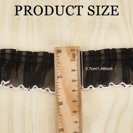 letsinstyle 3 Yards Polyester Black White Matching Chiffon Lace Edge Trims, Ruffled Pleated Lace Fabric, Trimming Decor for Cloth Sewing DIY Wrapping Decoration