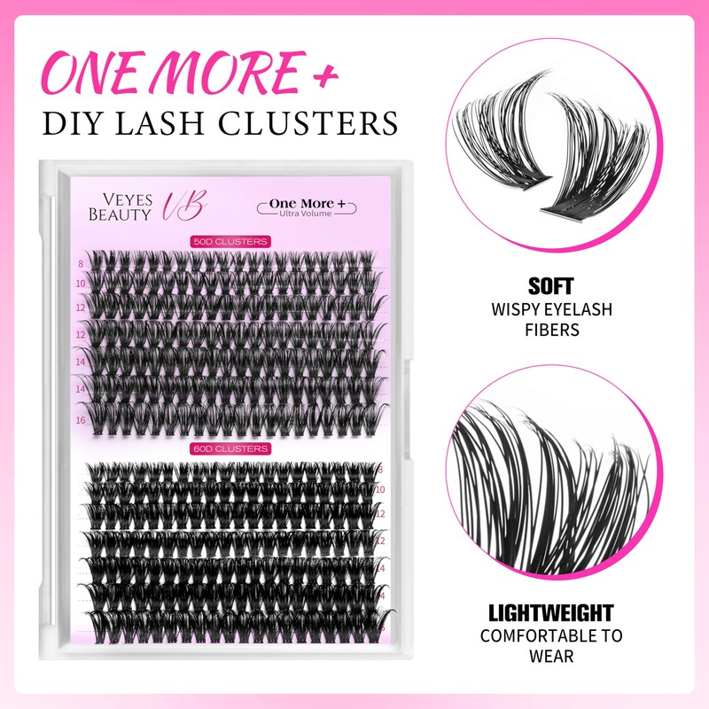 VEYESBEAUTY Eyelash Extensions, Eyelashes, Cluster Lashes Extensions, One More+ Eyelash