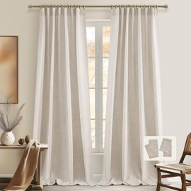 96 Inch Living Room Curtains Natural Taupe Linen Pleated Drapes Back Tab Ceiling Track 8ft Light Filtering Privacy Rustic Cabin Farmhouse Sheer Window Curtain Decor Design for Bedroom 2 Panels Set