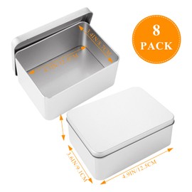 DAJAVE 8 Pack Empty Metal Tins Box with Lid, Rectangular Metal Tin Box Containers, Silver Metal Cookie Tins for Treats, Gifts, Candle, Favors, Crafts Organize (4.9 x 3.6 x 2.3 Inch)