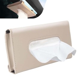 Ferianl Car Visor Tissue Holder, Upgraded Version Hanging Tissue Holder in Car, Premium PU Leather Paper Napkin Organizer, Universal for Vehicles, Trucks, RVs and More (Beige)