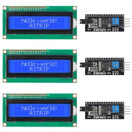 AITRIP 3 Pack IIC/I2C/TWI LCD 1602 16x2 Serial Interface Adapter Module Blue Backlight for Arduino UNO R3 (Blue)