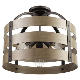 Globe Electric 60804 Maddox 3-Light Flush Mount Ceiling Light, Matte Black, Faux Wood, Bulb Not Included