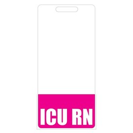 ICU RN Badge Buddy (Pink) - Vertical Heavy Duty Badge Tags for Intensive Care Unit Resident Nurses - Double Sided Badge Identification Card