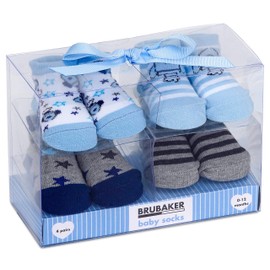 Brubaker 4 Pairs Baby Socks Boys Girls 0-12 Months Fun Sneaker Cars Animals Ruffle Christmas Socks in Gift Box -