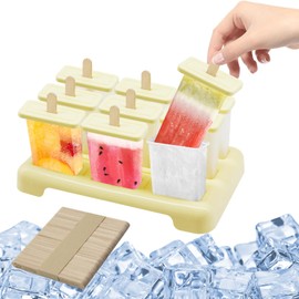 HASAIKA® Ice Lolly Moulds, Popsicle Moulds Set, 9 Reusable Moulds, Ice Cream, Individual Defrosting Ice Lolly Moulds, DIY Ideas, Ice Cream Moulds, Beige