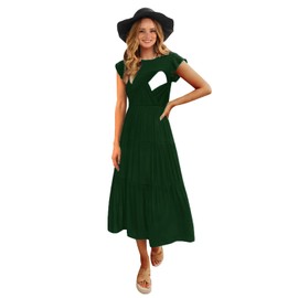 CzzzyL Womens Latched Mama Clothes for Nursing Scoop Neck Front Pleated Ruffle Maternity Dress for Breastfeeding Swing Layering Postpartum Outfits(DeepGreen,X-Large)