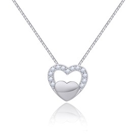 Yifnny Open Heart Necklace,Tiny Cute Heart Pendant Necklace Cubic Zirconia Heart Necklace Open Heart Pendant Chain Necklace for Women Mother's Day Gifts (Style 8 Silver)