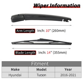 OTUAYAUTO Rear Windshield Wiper Replacement for Hyundai Tucson 2016-2021 Back Window Wiper Blade Arm Accessories, Wiper Cover Kits Assembly for Rear Window