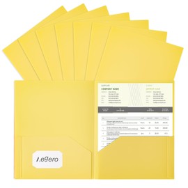 Aegero Plastic Folders with Pockets (7 Pack, Yellow), Durable Heavy Duty File Folders with Business Card Slot, 2-Pocket Folder for Schoolwork & Office,Letter Size