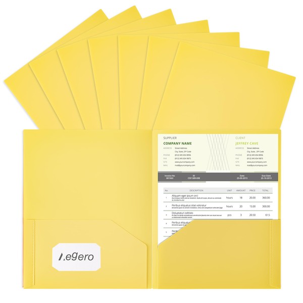 Aegero Plastic Folders with Pockets (7 Pack, Yellow), Durable Heavy