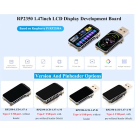 RP2350 1.47inch Display Development Board, 172x320, 262K Color, Based On RP2350 Dual-Core & Dual-Architecture Microcontroller, with Colorful RGB LED, Type-A USB Port, Without Header