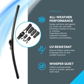 ABT FA17-2 Frameless Water Repellent Wiper Blades 17 inch Windshield Wipers (Pack of 2) Automotive Replacement Windshield Wiper Blades with Adapters included for Pinch Tab, Push Button & Side Pin