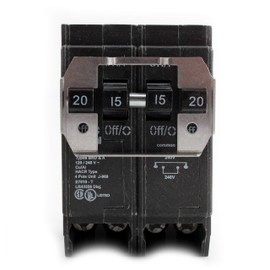 Eaton BQC220215 Quadplex Circuit Breaker, 20-Amp, 2-Pole & 15-Amp, 2-Pole, 120/240-Volt