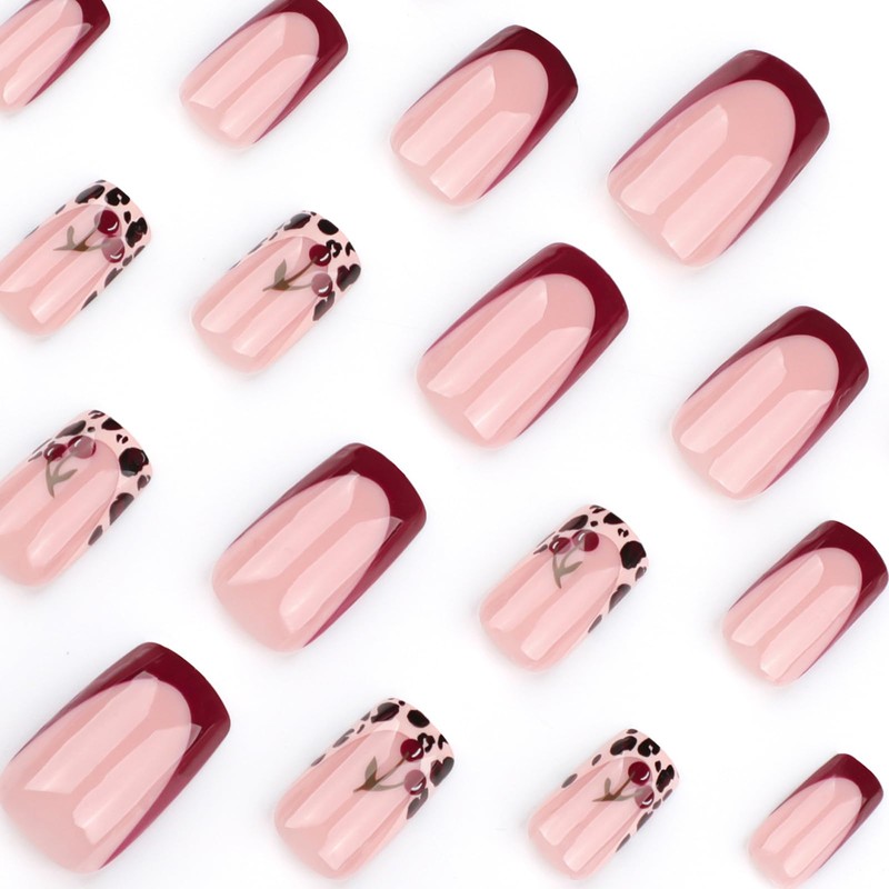 Viugex 24 Pcs French Tip False Nails, Short Square Nude