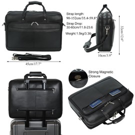 Masa Kawa Leather Briefcase for Men 17 Inch Laptop Crossbody Shoulder Messenger Office Bag Black Attache Case Handbag for Business Travel Work Lawyer Large