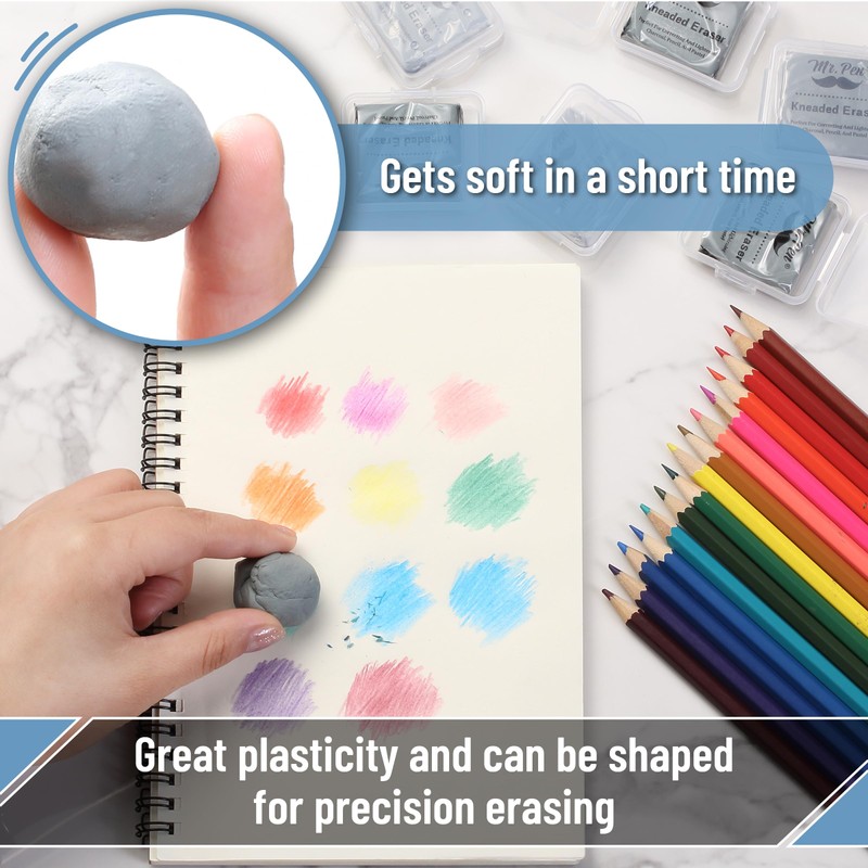 Mr. Pen- Kneaded Erasers, 10 Pack with Clear Cases, Grey,