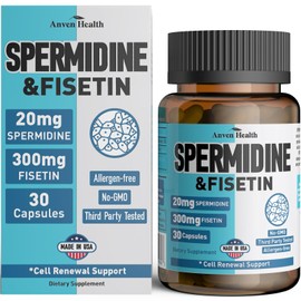 Spermidine & Fisetin Supplement - 20mg of 98% Spermidine 3HCL (100x More Potent Than Rice & Wheat Germ Extract) & 300mg Fisetin for Women & Men Cell Renewal, Aging Defense & Longevity - 30 Capsules