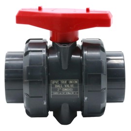LIDSCURA 2" PVC Double True Union Ball Valve, Full Port Slip Socket Ball Valve, Reversible PTFE Seats and EPDM O-Rings, Rated 200 PSI, Ideal for Irrigation, Swimming Pools, Water Systems