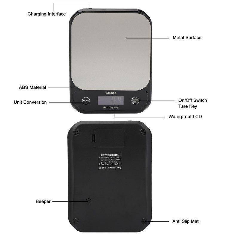 Kitchen Scale 0.035oz to 22.0lb IP7 Waterproof LCD Display Stainless