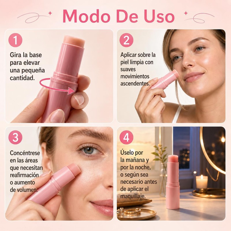2Pzs Pink Collagen Volume Multi Balm Stick,Barra Hidratante Con Colágeno