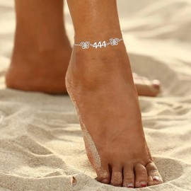 444 Angel Number Anklet Bracelet - 925 Sterling Silver Butterfly Anklet for Women Bracelets Dainty Numerology Gifts Angel Charms for Bracelets Adjustable Numerology Jewelry Gifts for Daughter