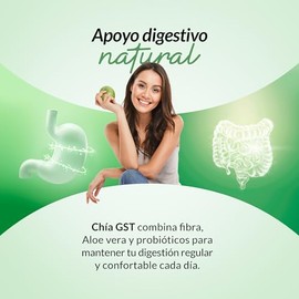 CHIA GST – Suplemento Digestivo natural con Chia, Linaza, Sabila y Lactobacilos, Probioticos – Presentacion con 180 Tabletas | Fibra, Digestion y Bien