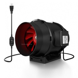 TerraBloom 6 Inch (150mm) Inline Fan - 395 CFM Exhaust Duct Fan, Built-In Speed Controller, ETL Listed, Pre-Wired 6 FT Grounded Cord - For Use In Grow Tents With Carbon Filters, Fixtures, Attics