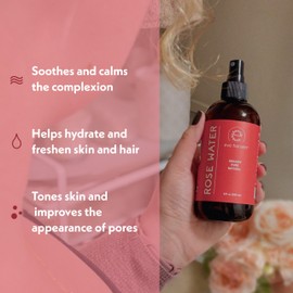 Eve Hansen Organic Rose Water Spray for Face | Huge 8 oz Moroccan Rosewater Face Toner and Makeup Setting Spray | Soothing Neck and Face Mist to Reduce Eye Puffiness, Dark Circles and Redness