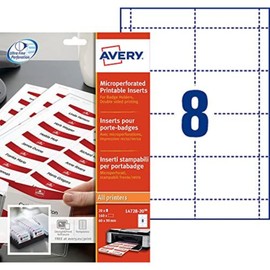 Avery L4728-20 Printable Name Badge Insert Refills (90 x 60 mm Inserts, Pack of 160) - White