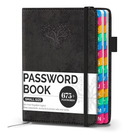 Witsbrez Password Keeper Book with Colorful Alphabetical Tabs, Small Internet Password Book for Seniors, Password Organizer for Website Logins (Black, 4.7''x6.2'')