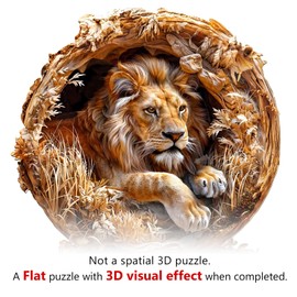 KAAYEE Wooden Jigsaw Puzzles-Lion King 3D Vision Wooden Puzzle Adult Unique Shape Advanced Animal Wooden Jigsaw 3D Puzzle for Adult, Family Christms Puzzles (8.5 * 8.5in 100pcs)