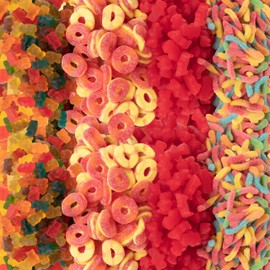 5 lb Bulk Gummy Candy Box – Includes Gummi Bears, Cinnamon Bears, Sour Gummy Worms, and Gummi Peach Rings – Fun Variety Mix for Candy Buffets, Parties, Snacking & Gifting