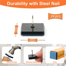 VABNEER 25 x 25 mm Square Furniture Glides with Nails, 24 Pieces PTFE Teflon Furniture Sliders for Heavy Furniture, Smooth Floors and Carpets