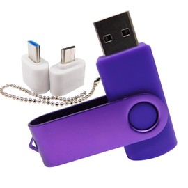 Mini capacidad USB Flash Drive Memory Sticks con 1 adaptador OTG (micro USB) y 1 adaptador tipo C (USB-C) para teléfono celular (morado 1GB)